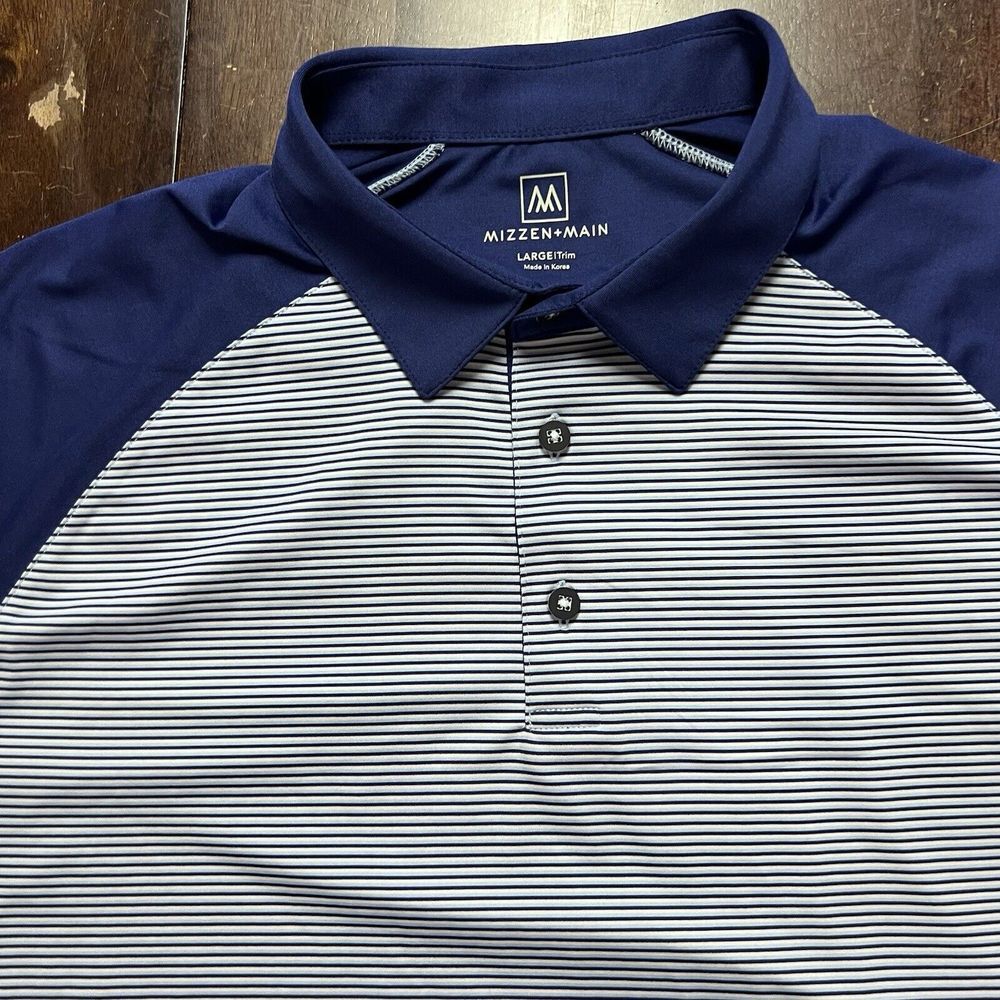 Mizzen+Main Navy and White Striped Polo Shirt